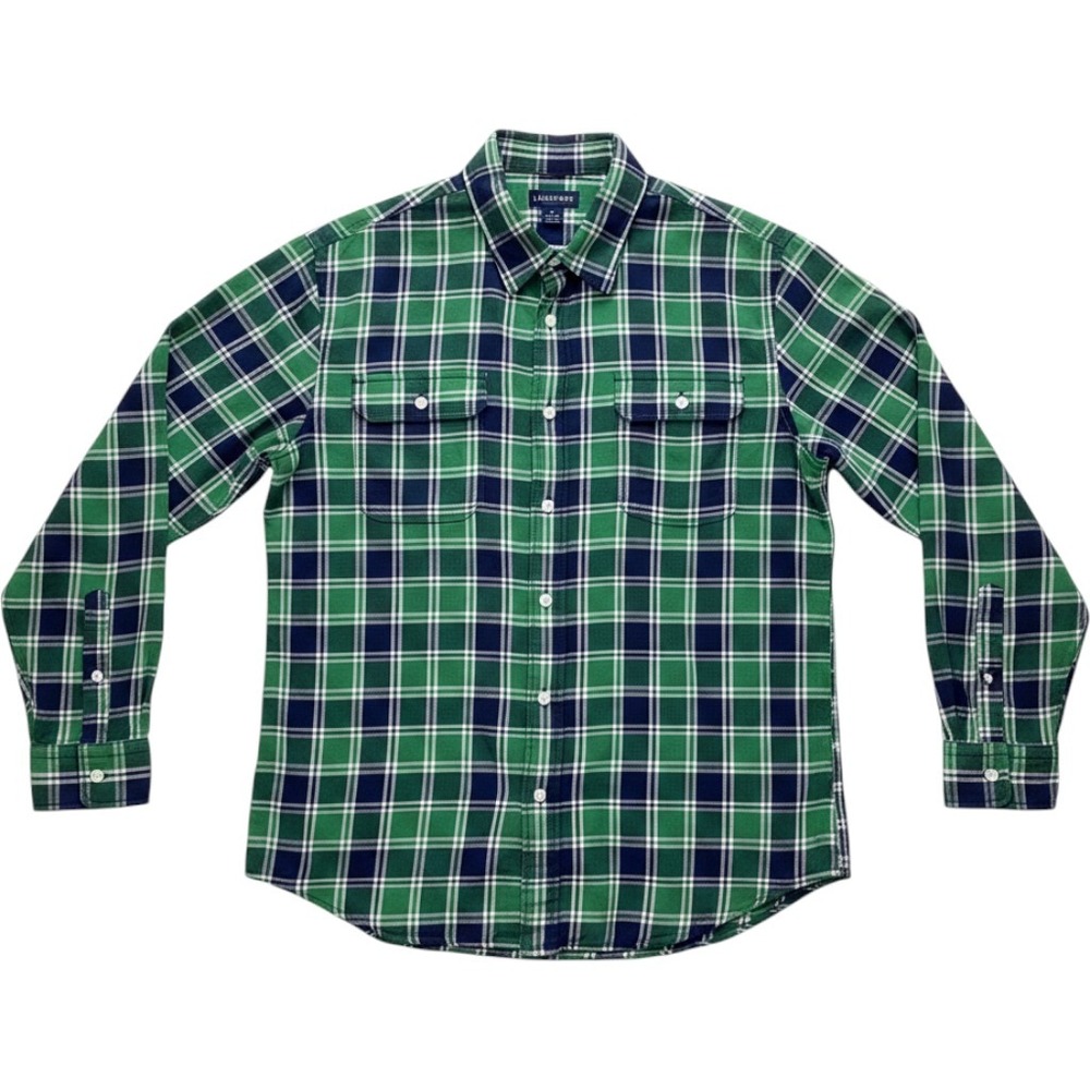 Lands End Green Navy Blue Plaid Long Sleeve Button Down Shirt - Large 16-16.5"